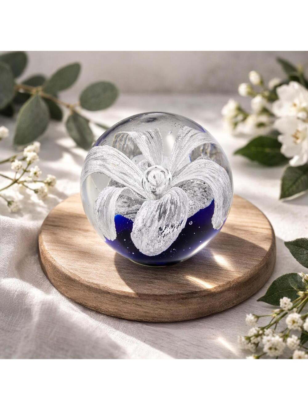 Vintage Handcrafted Cobalt Blue and White Flower Paperweight